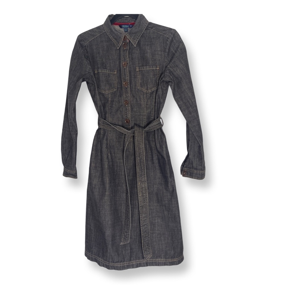 Boden Denim Dress 8R (US 4R) Half Button Front Pullover Black Wash Denim Cotton